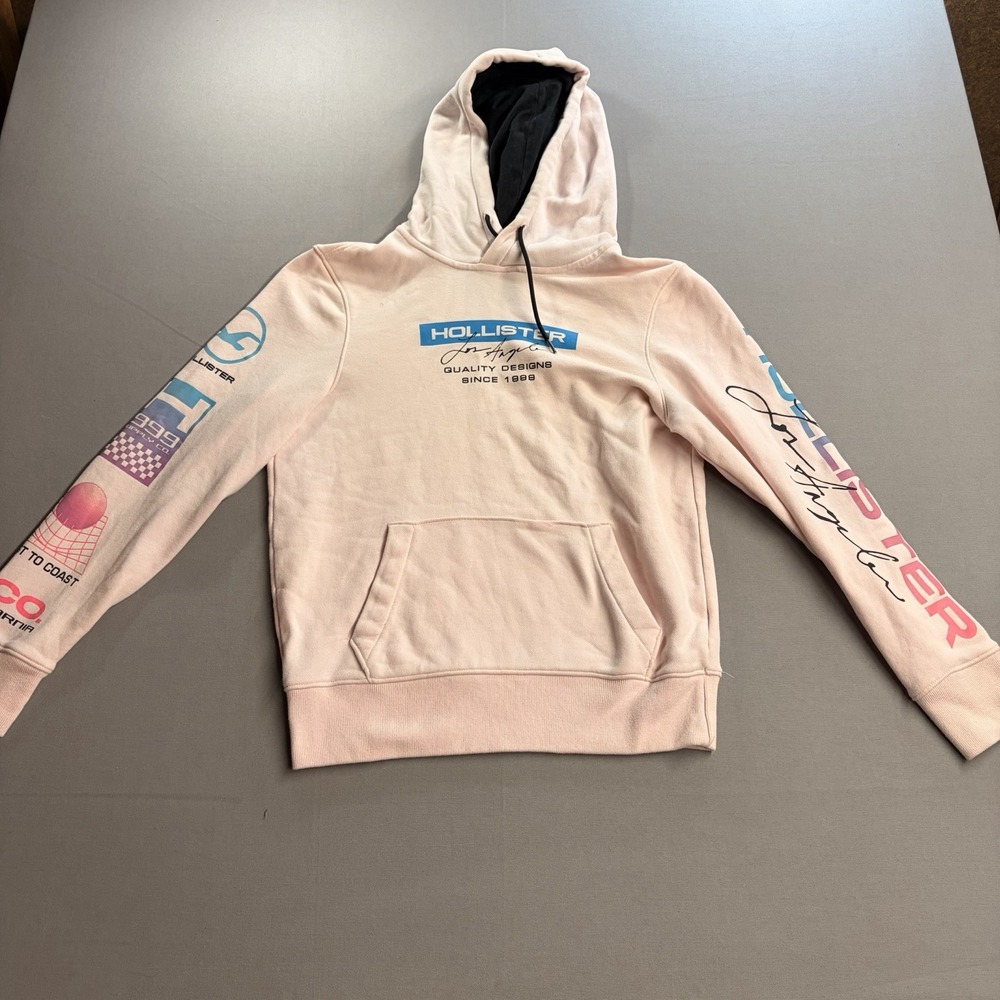 Hollister California Hoodie Womens XS Pink Logo Pullover Racing Style Graphics